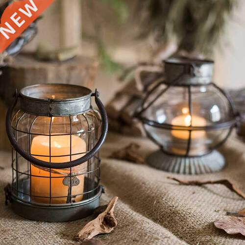 Retro Iron Art Candlestick Storm Light Small Lantern