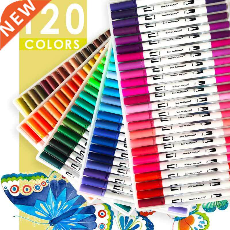 120 Colors Art Markers Dual Tips Coloring Brush Pen Fineline图片