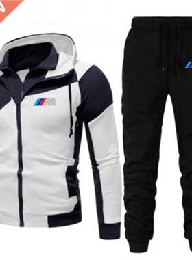 2020 New Men's Fashion Hooded Stitching Printed Jacket + Pan