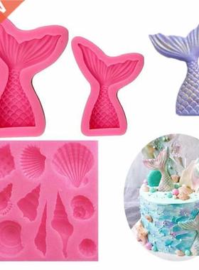 1 pcs Silicone Mold Mermaid Tail Conch patten Gum Paste Choc