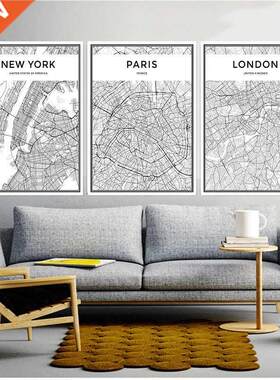 Map Famous City Nordic Canvas Painting Home Decor Wall Art