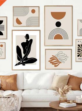 Boho Matisse Poster Beige Black Abstract Line Art Paintings