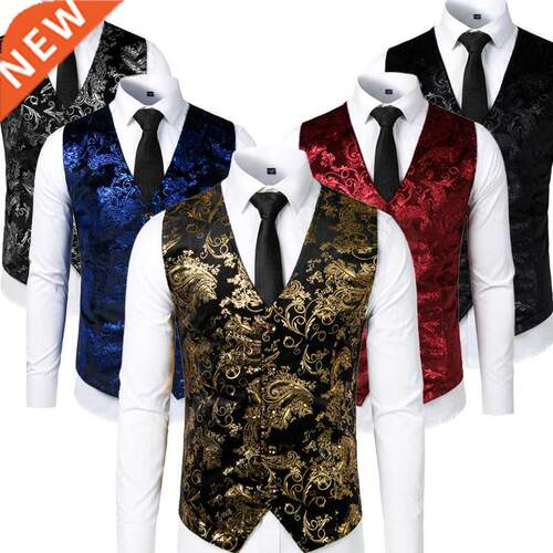 Gold Steampunk Vest Men Suit Gilet Homme Wedding Sleeveless