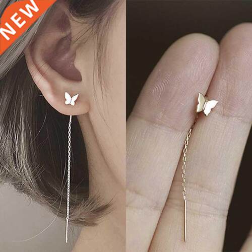 Long Tassel Butterfly Drop Earrings Silver Color 2020 Fashio