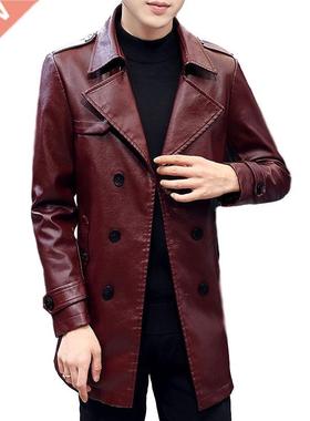 Idopy Warm Men`s Faux Leather Jacket nch Slim Fit Lapel Coll