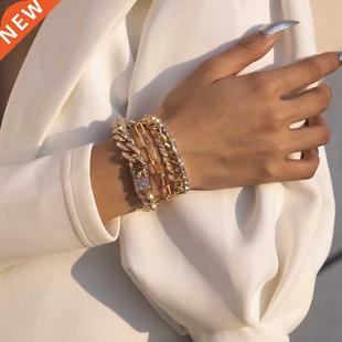 4Pcs/Set Luxury Shiny Rhinestone Bracelets Set Bangle Women