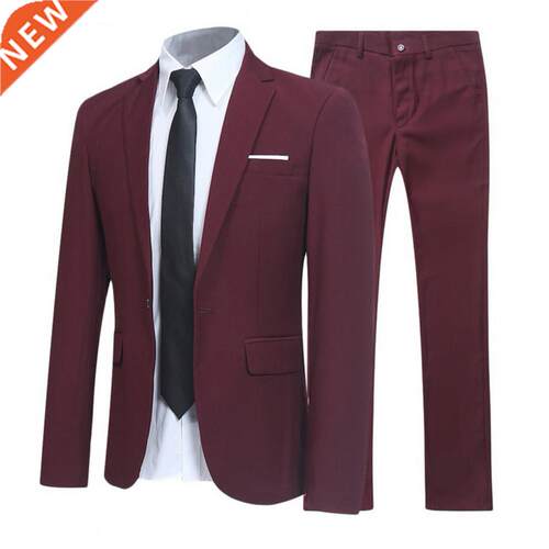 Business Suit Set Men Lapel Formal Stylish Buttons Pockets T