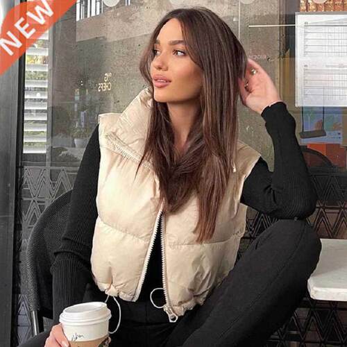 Ladies Fashion Sleeveless Short Cropped Vest Coat Women Park