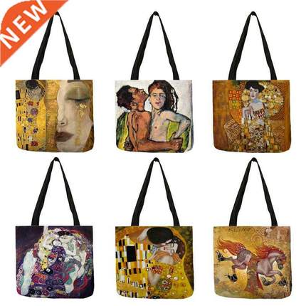 Customized Oil Painting Tears Linen Cloth Tote Bags For Wome