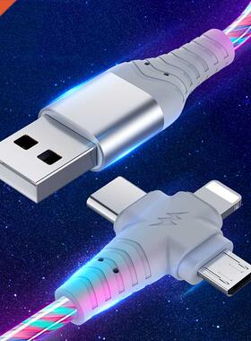 3 in 1 USB Cable Flowing Light LED Type C Charging Cord Micr