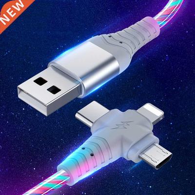 3 in 1 USB Cable Flowing Light LED Type C Charging Cord Micr