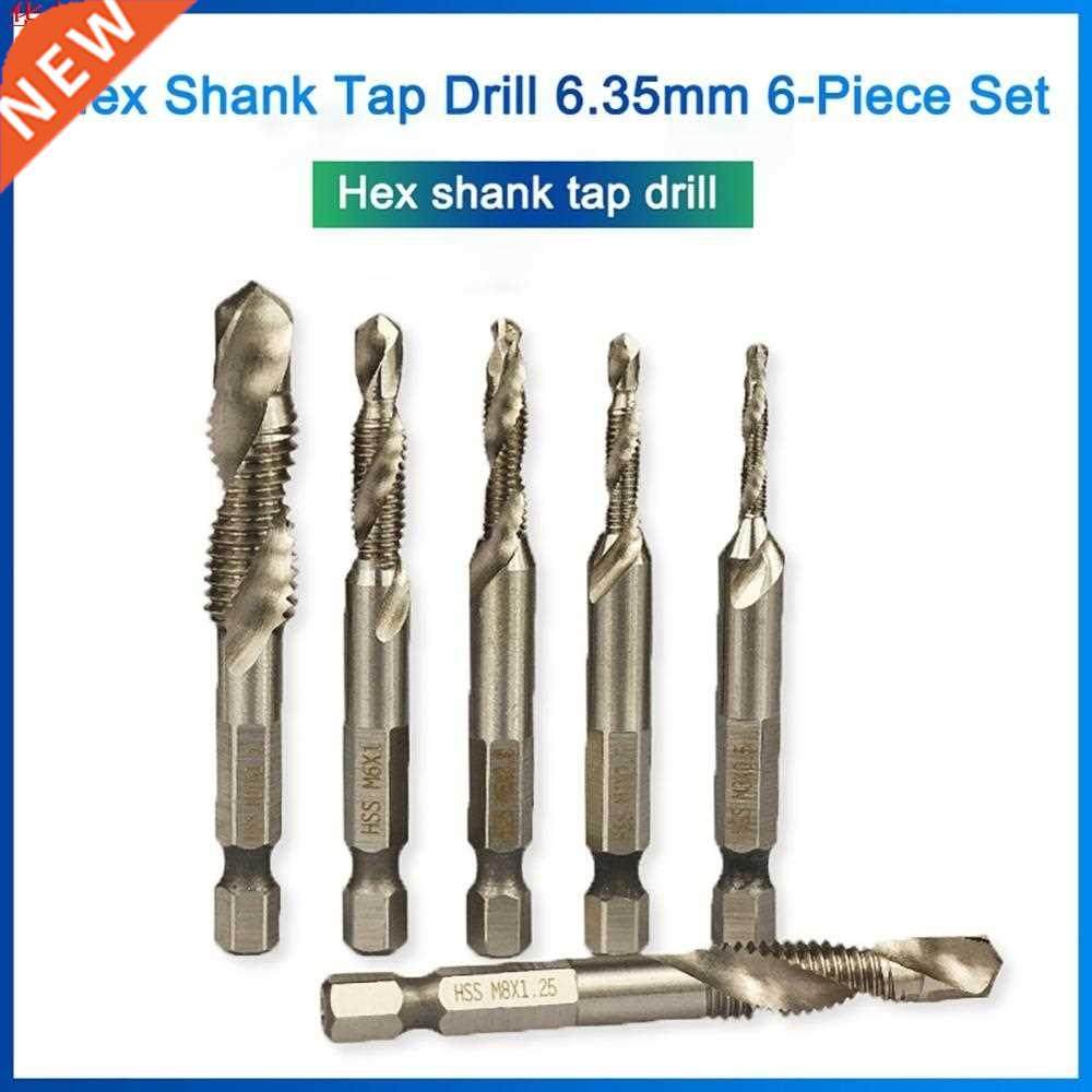 6pcs 1/4 Hex ank HSS Metric Thread Tap Drill Bits Spiral T