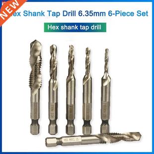 6pcs 1/4 Hex ank HSS Metric Thread Tap Drill Bits Spiral T