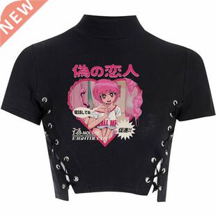 punk clothes y2k goth shirt harajuku shirt women black t