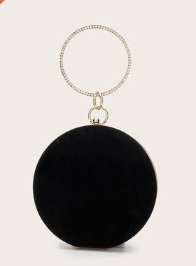 Black Velvet Round Clutch bag Women's mini Evening Bag Weddi