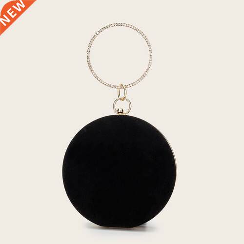 Black Velvet Round Clutch bag Women's mini Evening Bag Weddi
