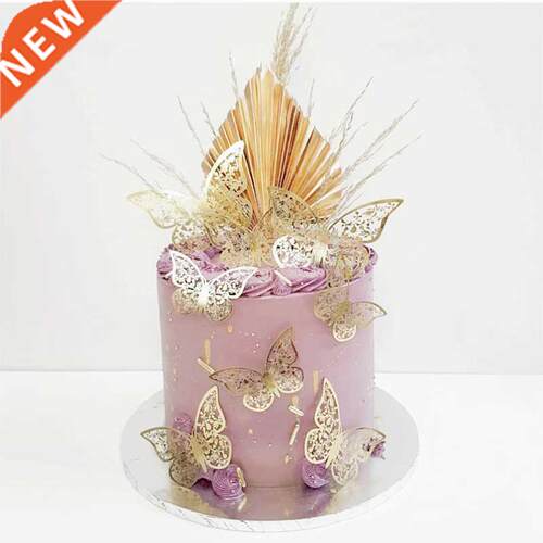 12Pcs 3D Butterfly Metal Texture Paper Birthday Cake Topper