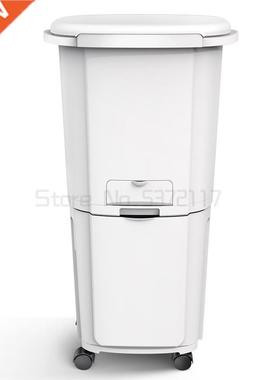 38L 2-layer Dry and Wet Plastic Waste Bin Sorting Trash Can