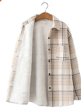 2021  Thick Velvet Plaid Shirts Women Winter Keep War
