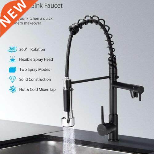 Spring Kitchen Faucet Pull Out Black Flexible Dual Spout Sin