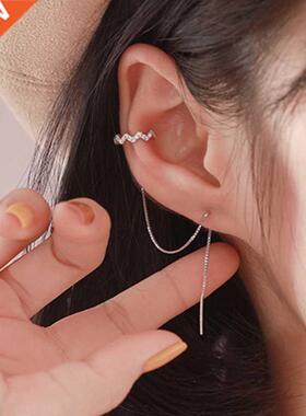 DW 1 PC Ear Clip Long Tassel Earrings for Women 2022 Zircon