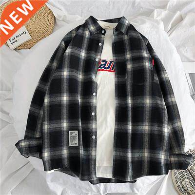 2022 New Spring Long Sleeve Red Black Plaid Shirt Men Slim F