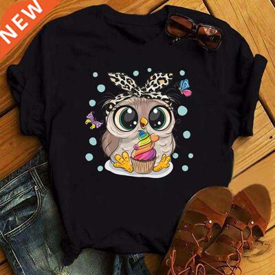 Fashion nd New Women T-shirt Cute Owl Graphic Printed Female