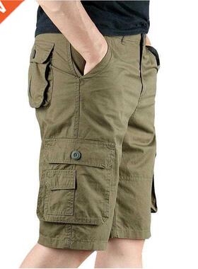 Summer Men's Casual Cotton Cargo Shorts Overalls Long Length