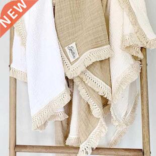 Baby Tassel Blankets Newborn Diaper Swaddle Wrap Cotton Musl