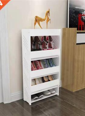 Simple inclined plastic shoe cainet ehind the door of whit