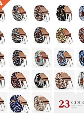 Unisex Elastic Fabric Woven Casual Belt Pin Buckle Expandabl
