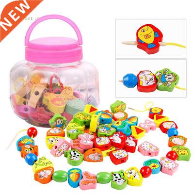 26Pcs Blocks Cartoon Animals Fruit Block Wooden Toys Stringi