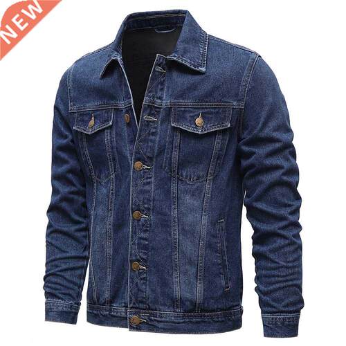 Spring Autumn Men Denim Jackets Casual Solid Color Lapel Sin