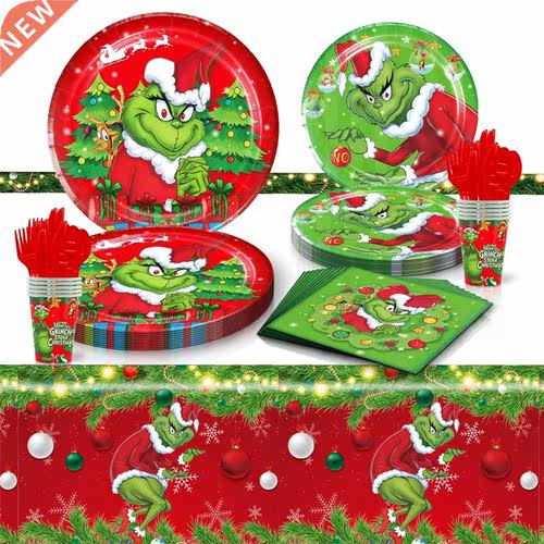 Christmas Green Monster Theme Party Disposable Tableware Set