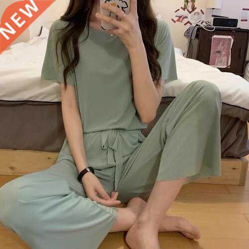 Pijama Korean Sleepwear Suit Ice Silk Pajamas for Women Set