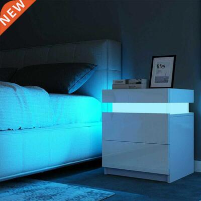 Modern RGB LED Night Table with 2 Drawers Organizer Storage
