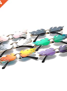 Rimless Wave Sunglasses Fire Flame Sunglasses for Men Women