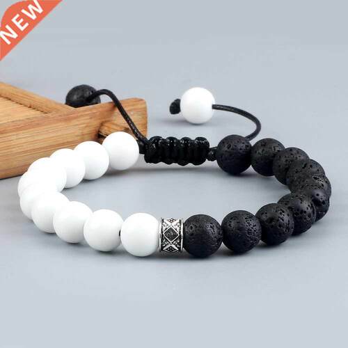 rendy White Men Beads Bracelet Handmade Natural Tiger Eye La