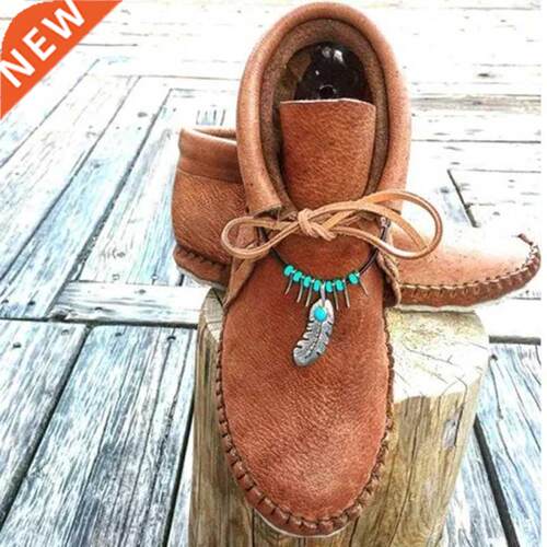 Women Boots Sewing Flat Lace-Up Women Ankle Boots Autumn Fas