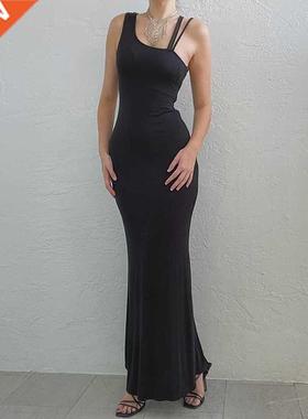 2022 new slopng shoulder hgh wast temperament dress