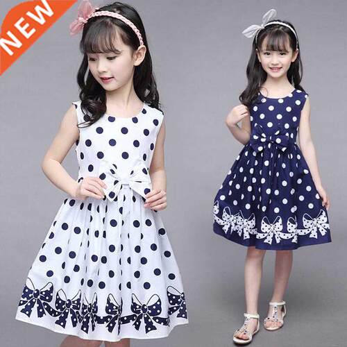 3-12 Years Girls Polka-Dot Dress 2022 Summer Sleeveless Bow