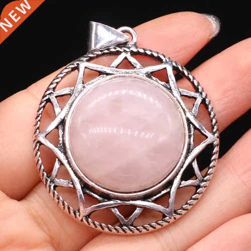 Natural Stone Rose Qutzs Agates Pendant Vintage Hollow All