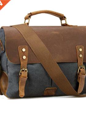 Vintage Leather + men briefcase Business bag Portfolio men