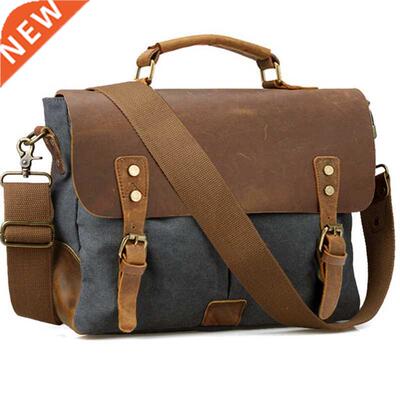 Vintage Leather + men briefcase Business bag Portfolio men