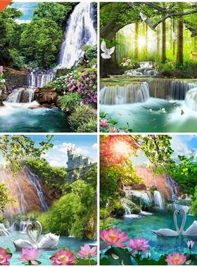 HUACAN  Diamond Painting Waterfall Mosaic Landscape 5D Di