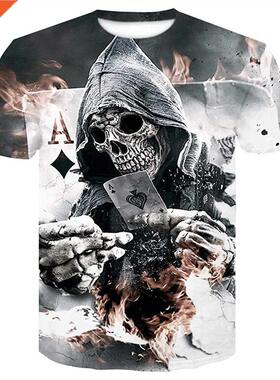 3D Printing Oversized Skull T irt For Men Sreetwear Hip Ho