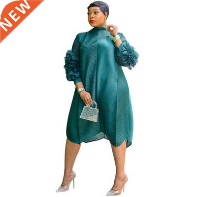 African Dresses For Women Petal Splice Sleeve Loose Ropa Muj