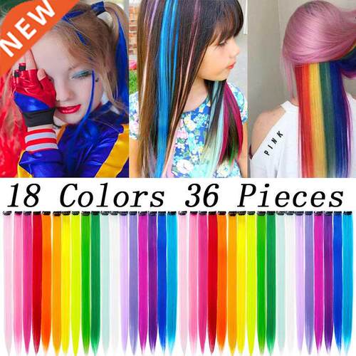 36 Packs Synthetic Colored Clip In One Piece Straight Colorf