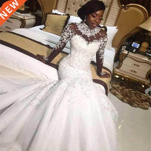 Luxury Crystals African Mermaid Wedding Dresses 2020 Zipper