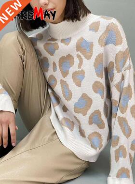 Winter Women's Sweater 2022 Leopard Print Animal Basic White